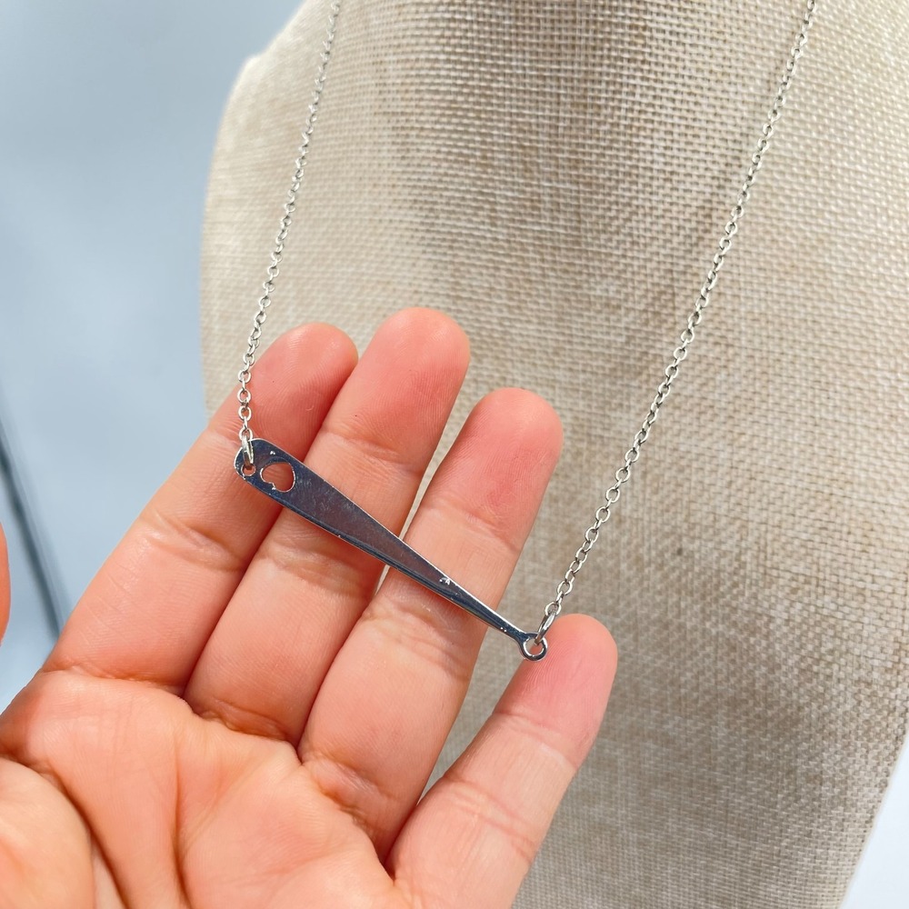 Silver-Tone Oval Link Chain Enthusiast Baseball Bat Pendant Lobster Necklace